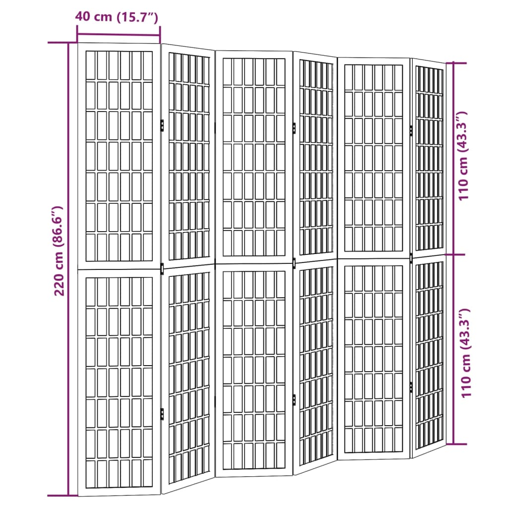 Vidaxl Room Divider, 6-Panel, White, Solid Paulownia Wood