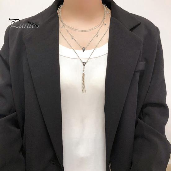 Damen-Halskette, geschichtet, lange Quaste, goldenes massives Metall, erweitert, verstellbar, vier Schichten, sexy, minimalistische Mädchen-Kette, Halskette, Mode-Accessoires