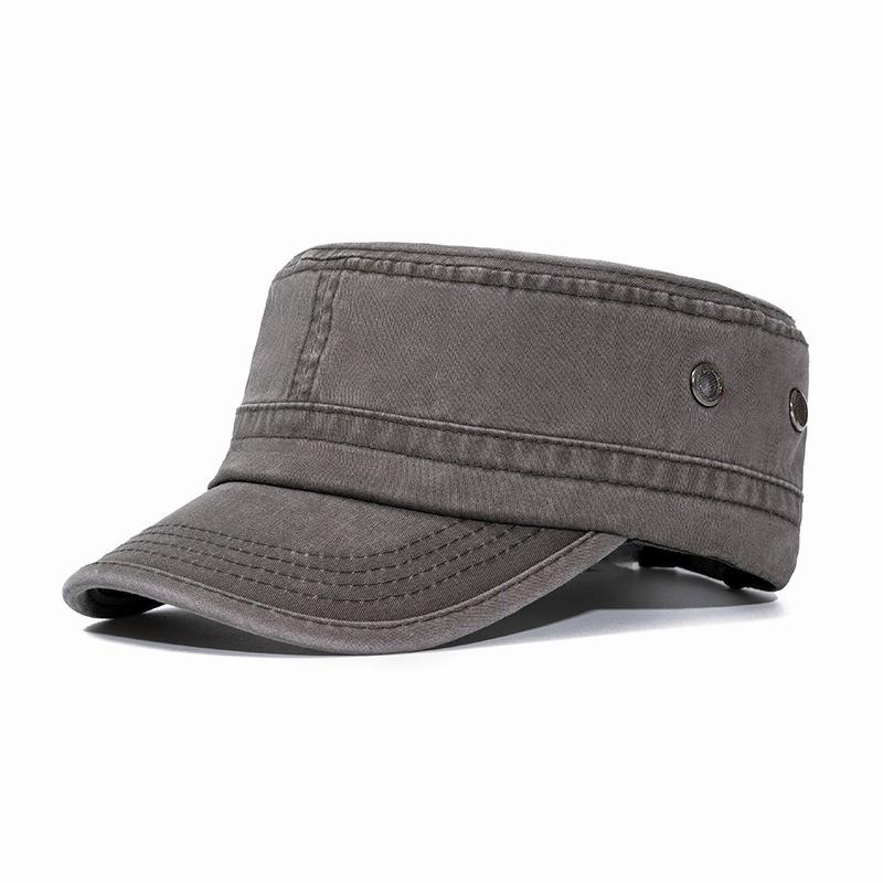 Flat Top Hat Men's Washed Military Hat European and American Big Head Circumference Soft Top Cap Outdoor Sun Hat
