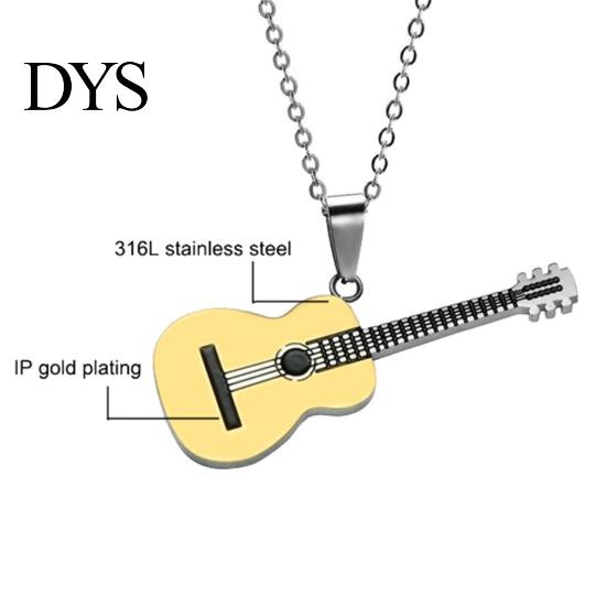 Men Women Rock Guitar Pendant Stainless Steel Necklace Jewelry Musician Gift