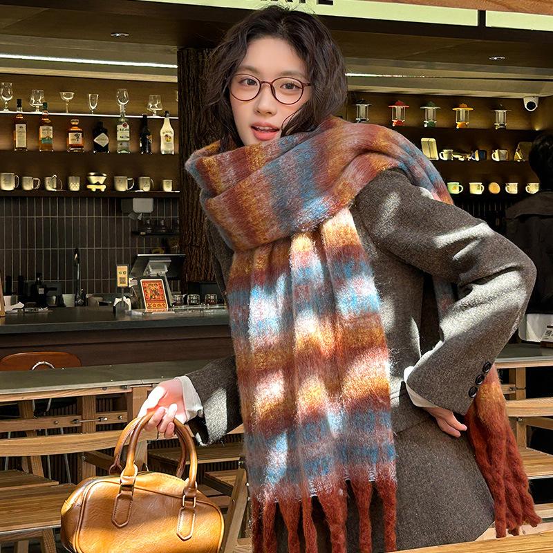 11 New Autumn and Winter Warm Scarf Female Mohair Lengthened and Thickened Scarf Atmosphere High-end Shawl Wholesale