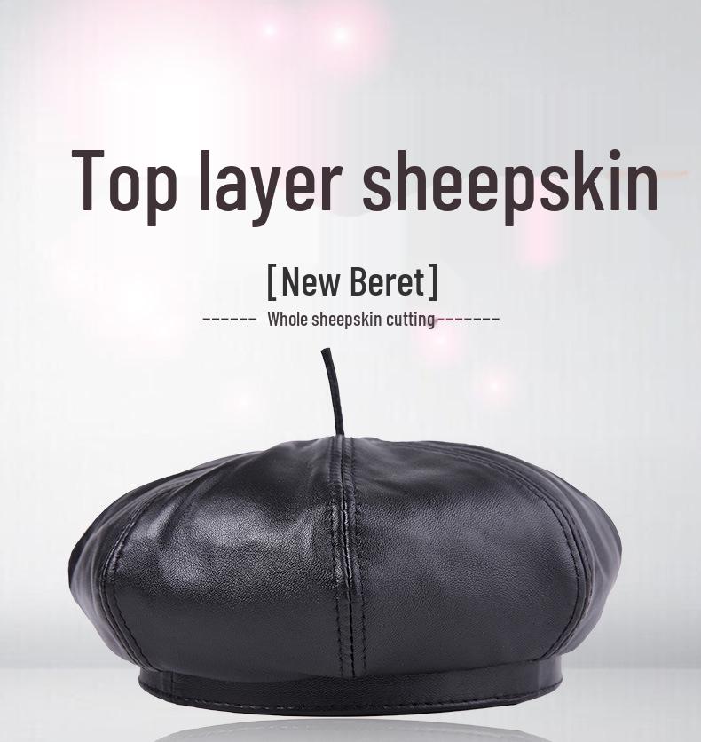 Women's Genuine Sheepskin Octagonal Beret - Korean-Style Celebrity Leather Hat for Autumn/Winter