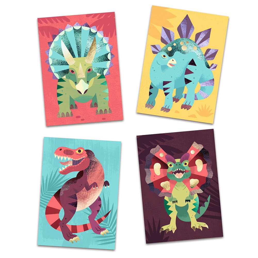DJECO Jeco Foil Picture Jurassic Sticker Craft Dinosaur Collage Glitter Sticker Kit Dinosaur Kit Drawing Age 5 6 7 8 Boys School Entrance Gift