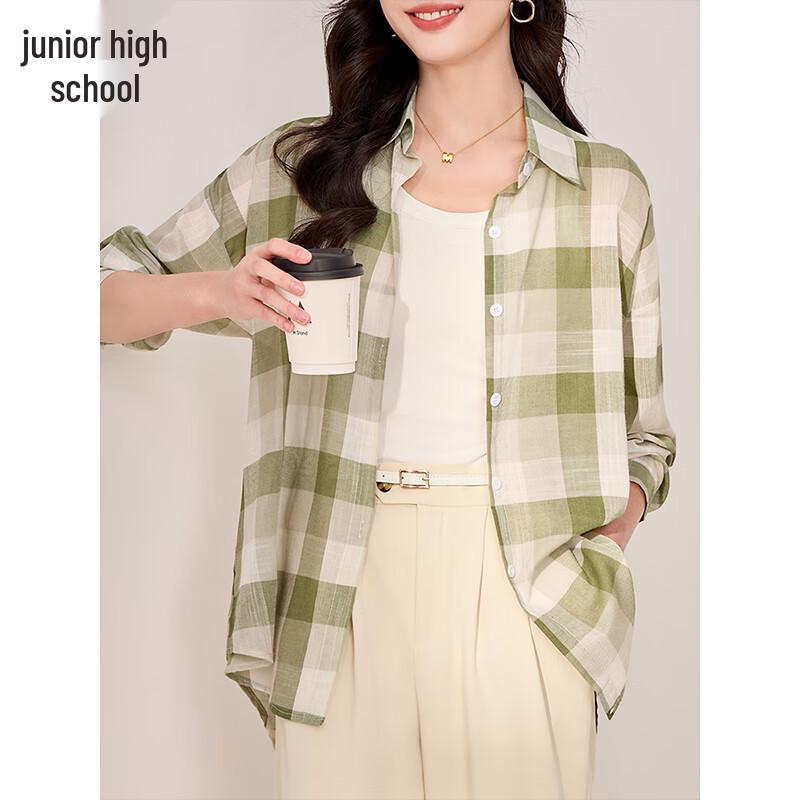 Women s Korean Style Loose Fit Plaid Long Sleeve Shirt L