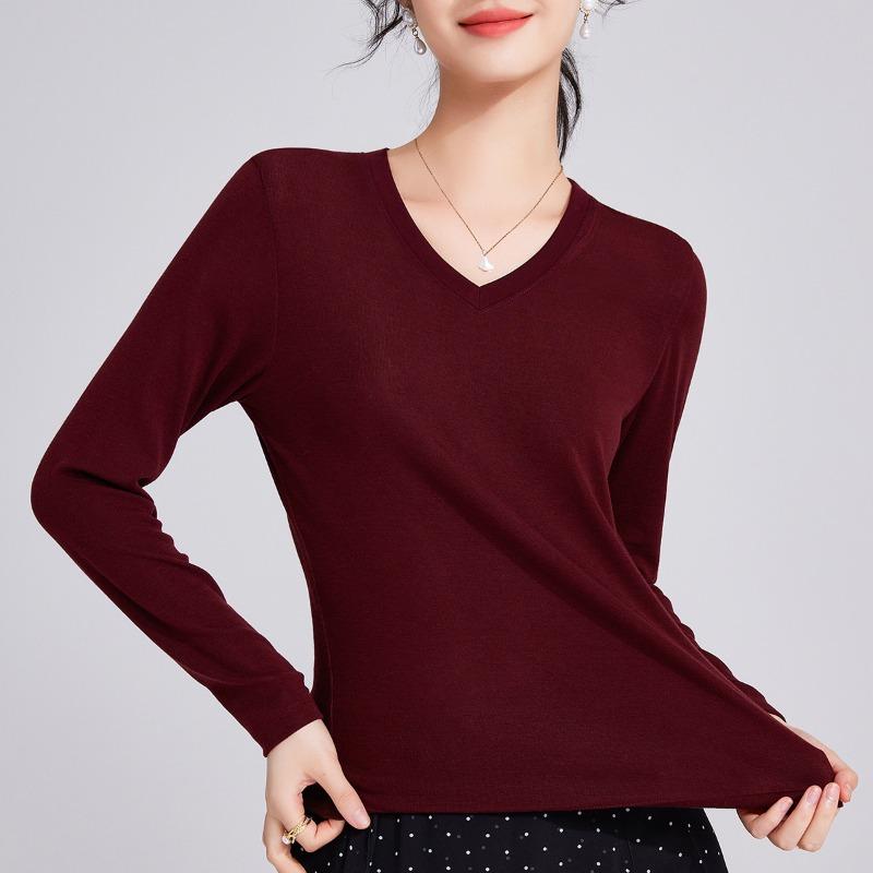 Tencel Autumn New Long-sleeved Navy Blue Thin T-shirt Top Women's Light and Thin