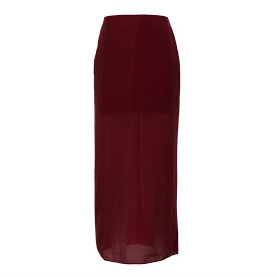 Women Maxi Skirt High Waist Mesh Yarn Cover Perspective Solid Color Skirt