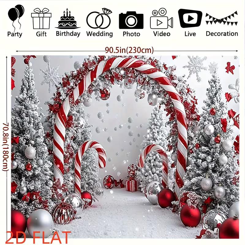 2D Flat Candy Cane Christmas Backdrop Cloth for Xmas & Holiday Themed Photoshoot Decor
