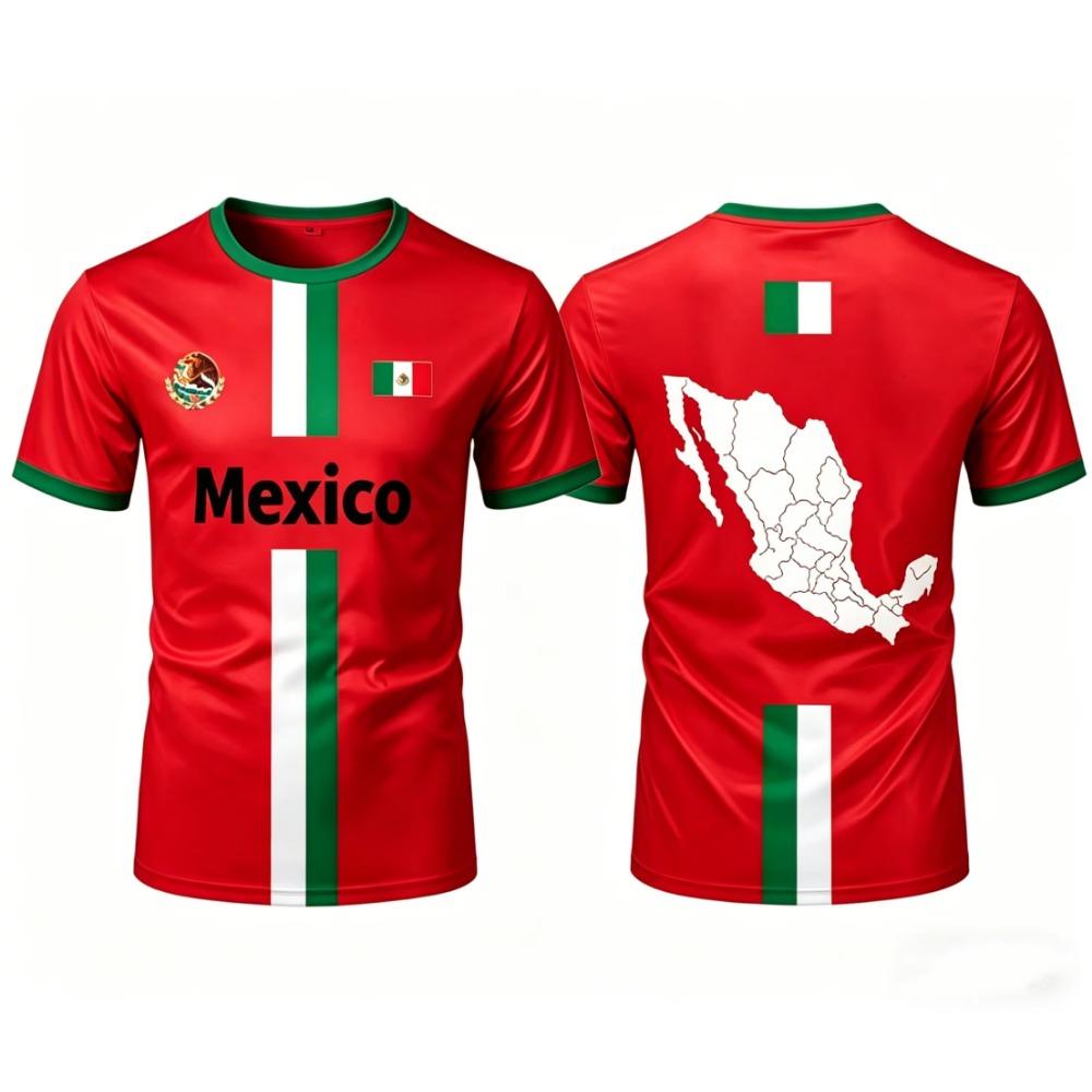 Magliette da Calcio Messico 2026 Moda Estiva Manica Corta Magliette Stampate 3D con Bandiera del Messico Top Casual