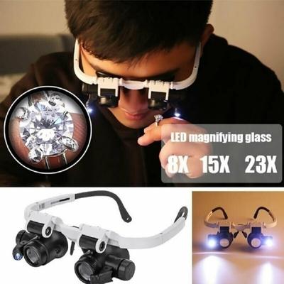 Size Adjustable Head Mounted Led  Light Loupe Acrylic Lens Double Eyeglass Magnifying Glass