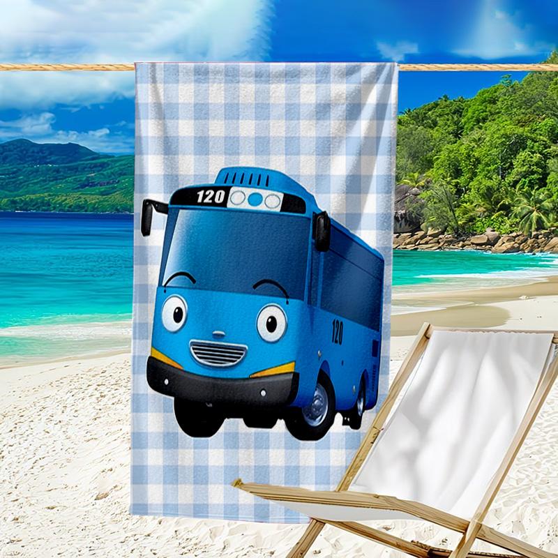 1pc Tayo The Little Bus2 Beach Towel, Beach and Seaside Swimming Pool Equipment, Fashion Pattern, Rectangular, Travel Essentials