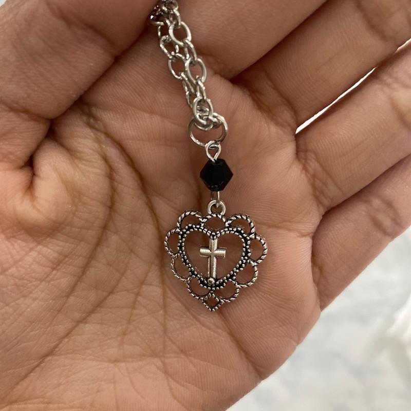 Gothic Punk Style Heart Cross Pendant Necklace With Alloy Chain For Women And Men
