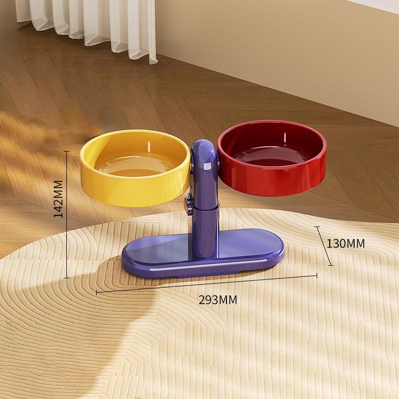 Adjustable Elevated Pet Double Bowl Feeder Fashion Detachable Anti-Slip Suction Cup Design Cat Food Water Bowl Platos Para Gatos