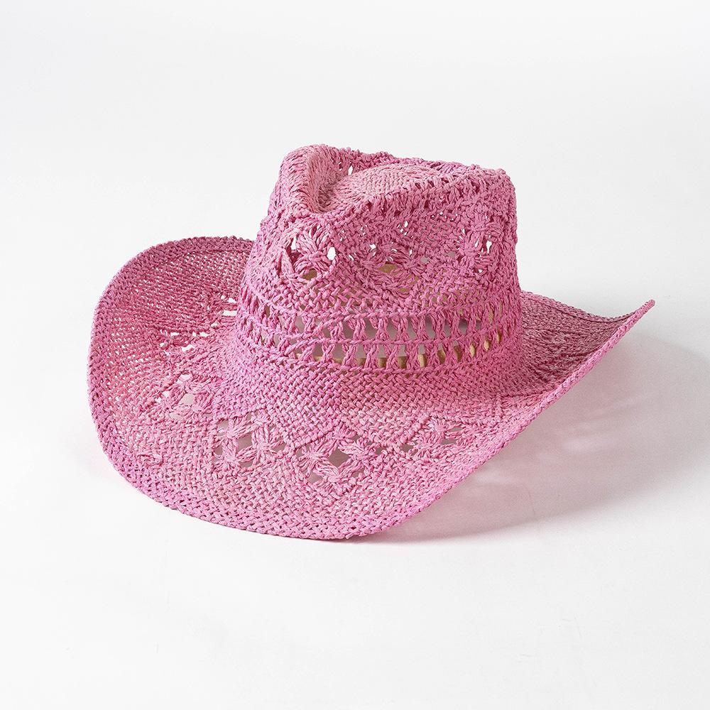 Matcha Green Cowboy Straw Hat Handwoven Hollow Men's and Women's Summer Sun Hat Western Cowboy Straw Hat  sombrero vaquero
