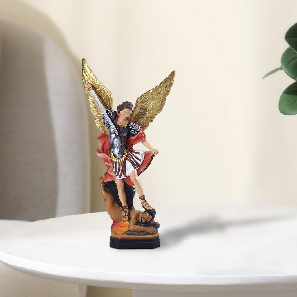 Resin Religious Angel Sculpture Desktop Ornament Holy Angel Michael Sculpture Christmas Gift Home Decor for Office Study