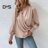 Holiday Casual Chic Shirt Women's Elegant V Neck Lantern Sleeve Soft Stylish Commuter Party Solid Color Top