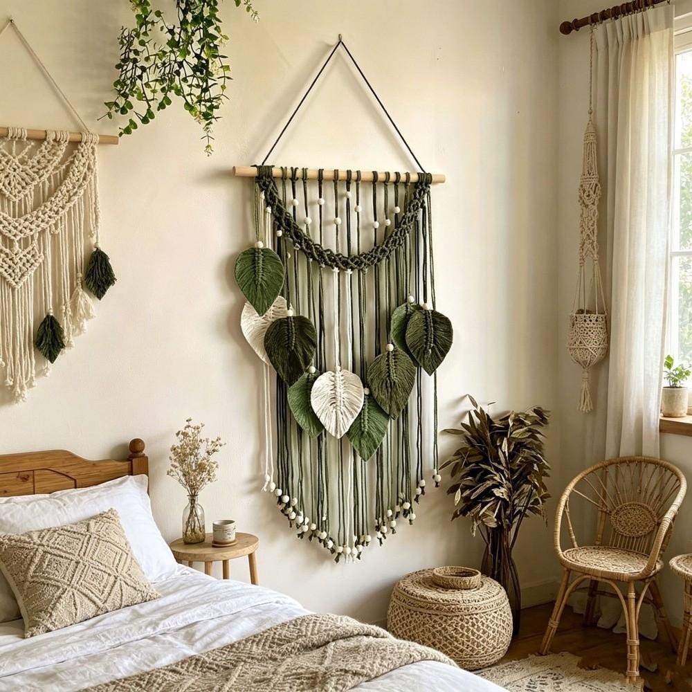 Handmade Woven Macrame Wall Hanging Cotton Rope Boho Wall Decor Leaf Wall Decor Living Room Decor