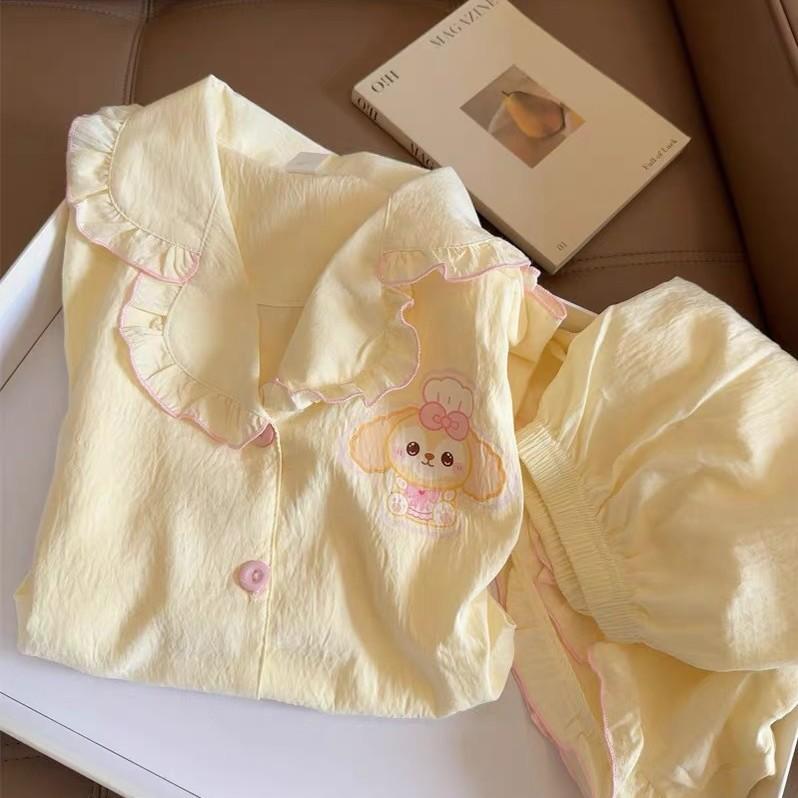 

Japanese sweet butter cake pajamas women s summer short-sleeved shorts lace set soft cute princess style loungewear S