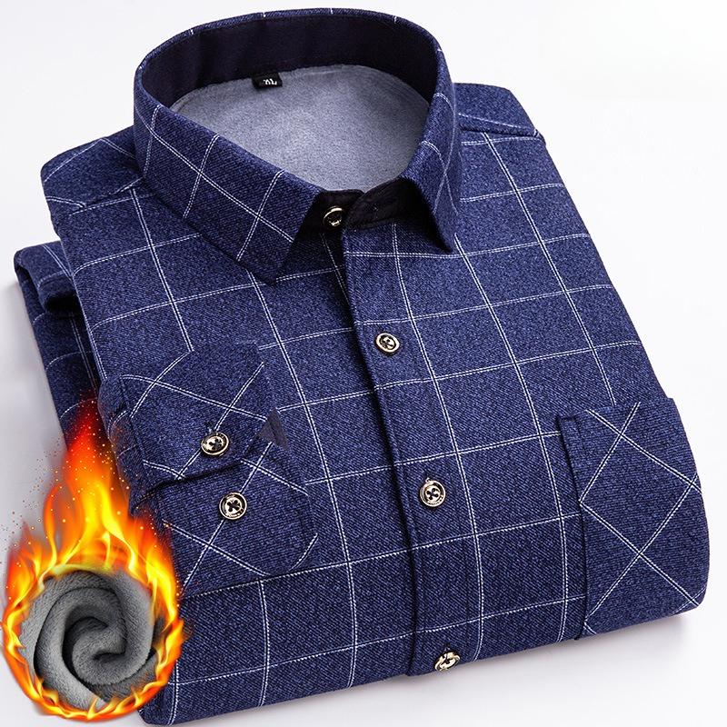 Men's Plaid Long-Sleeve Shirt, Thickened and Non-Iron, Perfect for Casual or Business Wear in Autumn and Winter