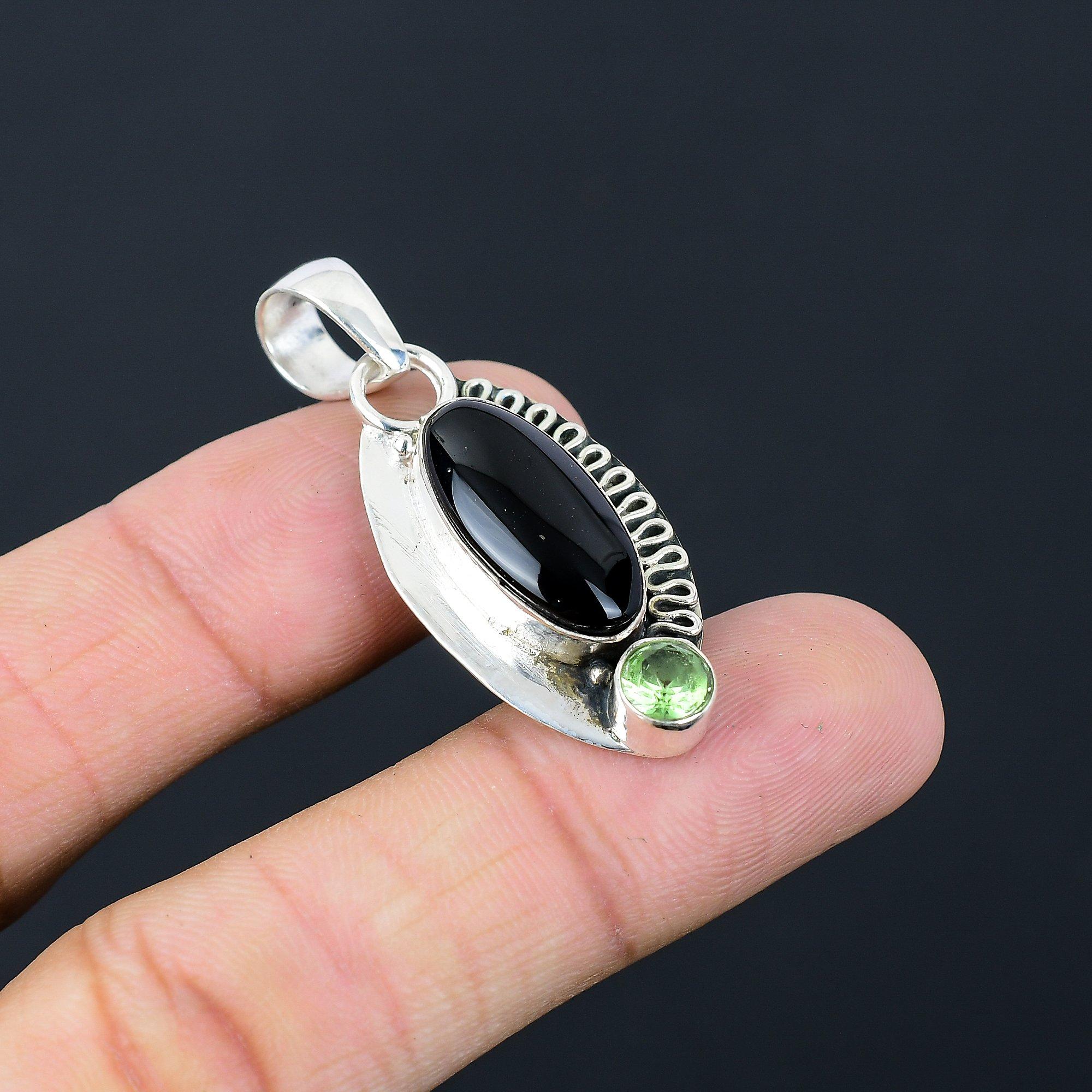 Черный Оникс Драгоценный Камень Зеленый Аметист Подарок на Годовщину Подвеска Украшение Стерлинговое Серебро
