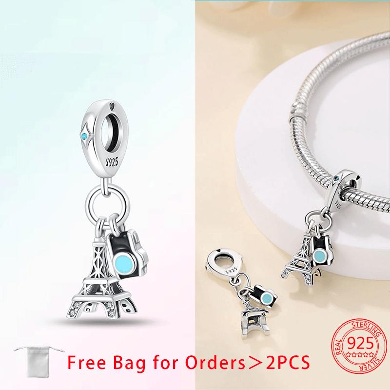 Original Copper Suitcase Pink Camera Plane Paris Tower Charms Beads Pendant Fit Diy Women Bracelet Jewelry Delicate Gifts