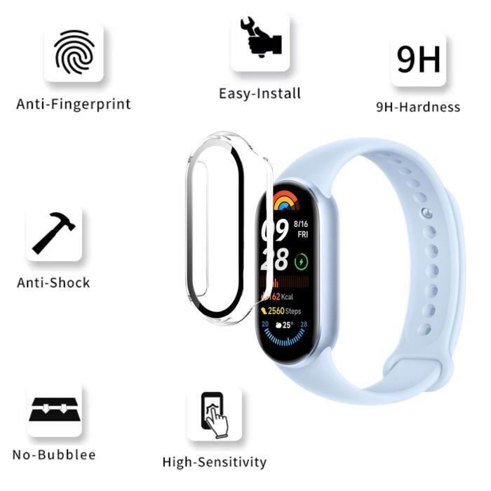 Xiaomi Smart Band 9 Compatible Case - Hard Protective Smartwatch Case Transparent Tempered Glass Screen Phonillico®