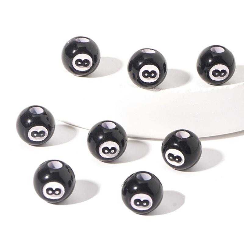 50pcs Acrylic Big Hole Round Spacer Ball Beads Billiards Black 8 Word Beads for Jewelry Making Diy Bracelet Accessories