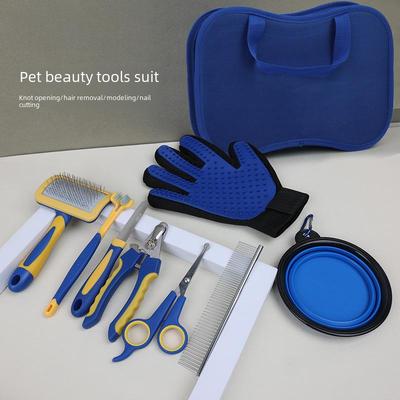 8-Piece Pet Grooming Set: Detangling Comb, Straight Comb, Nail Clippers, File, Hair Removal Knife, Cleaning & Grooming Tools.