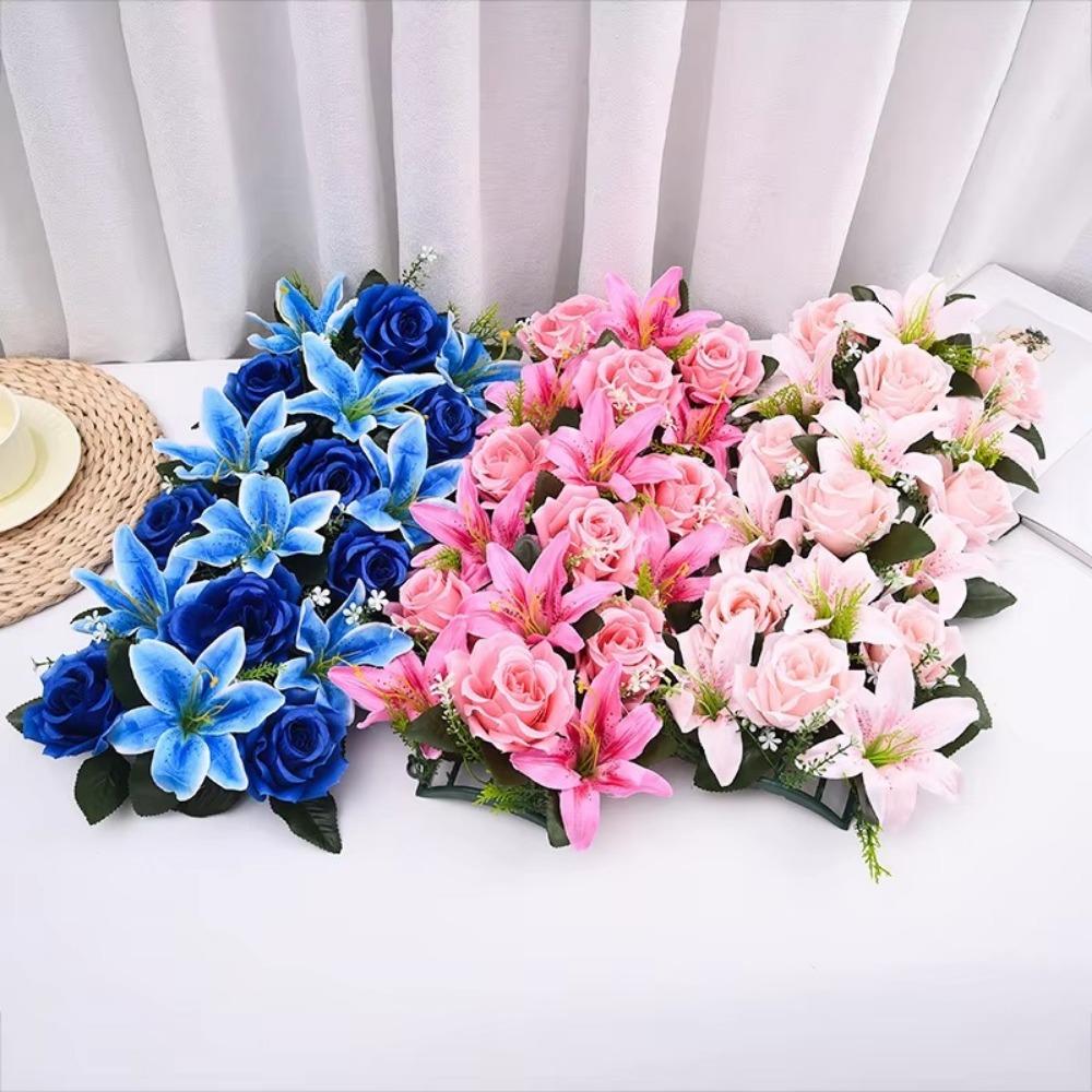 Rose&lily Fake Flowers Silk Wall Wedding Flower Fashion Simulated Flower  Party Stage Supplies