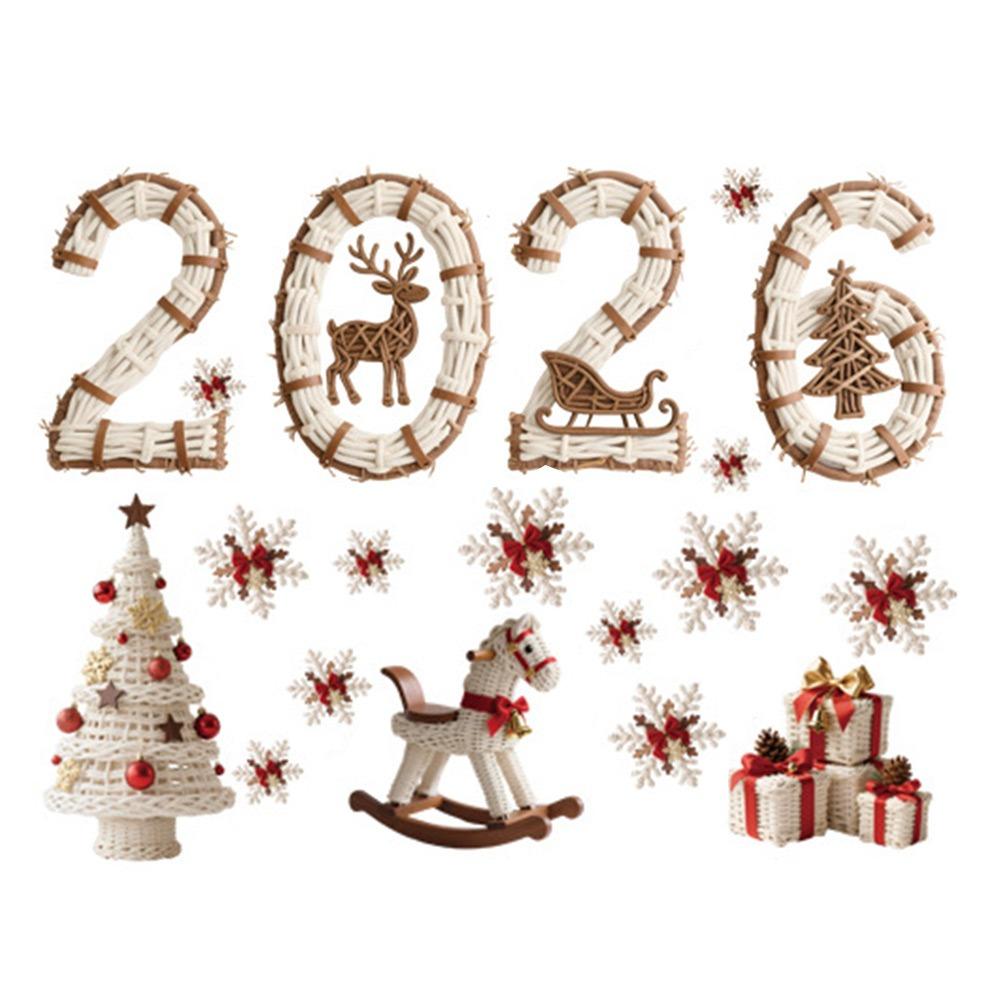 Multicolor 2026 3D Number Stickers Xmas Tree Bell DIY Accessories Window Stickers Cartoon Santa Glass Sticker