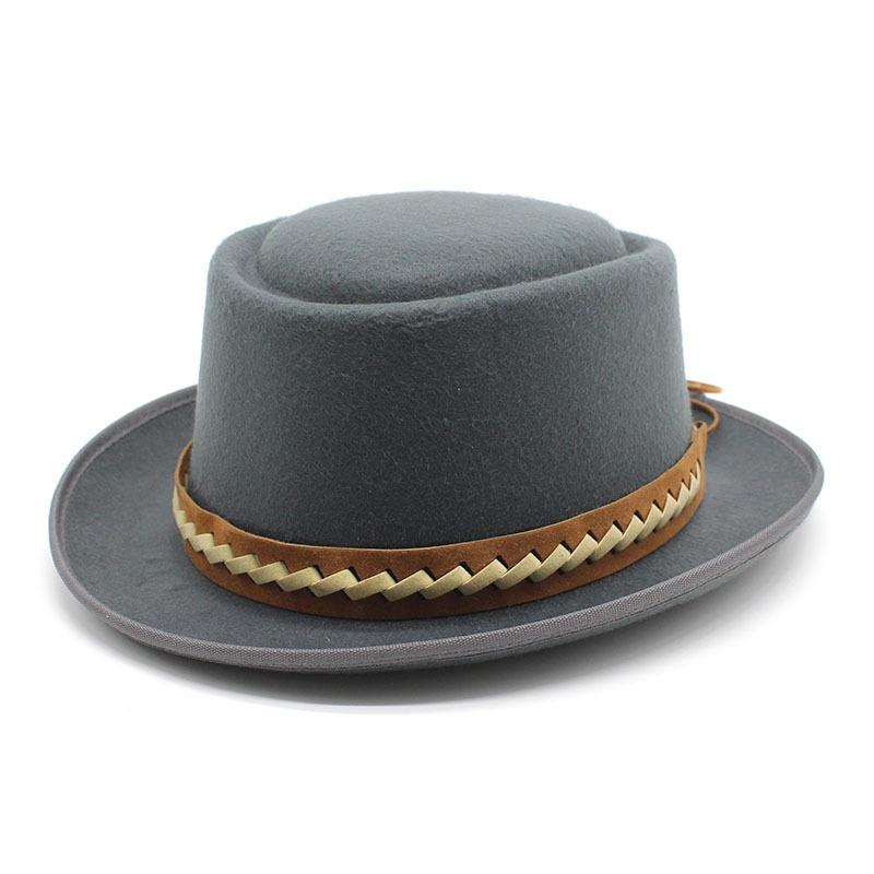 Vintage British Style Bowler Hat Couple Men And Women Gentlemen'S Hat Spring And Autumn Large Flat Brim Woolen Thermal Hat