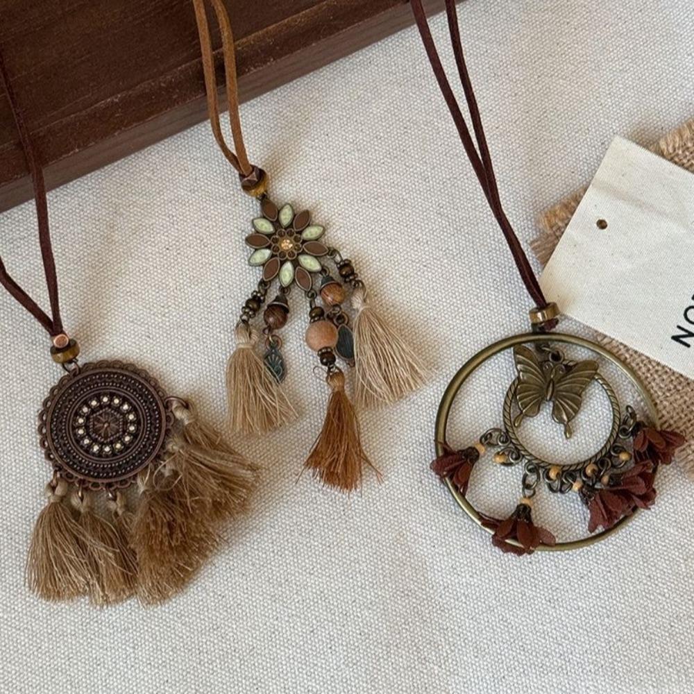 Quaste Lange Pulloverkette Holz Böhmischer Stil Halskette Retro Ethnischer Stil Halskette Party