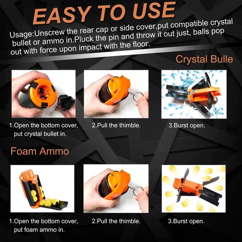 Tactical Grenade Toy for Gel Ball CS Games Outdoor Fun Grenade Toy with Waterball Durable Plastic Ejection Model with Pull Ring