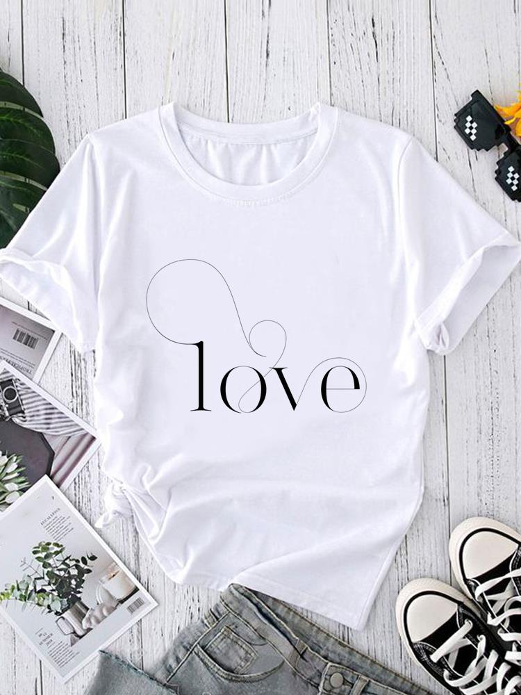 (Asian Size) O-neck Women's Top T Shirt Printed Short Sleeve T-shirts Style Letter Cute Fashion Female Casual Clothing Graphic Tee