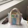 Large Capacity Straw Bag Stripe Tote Bag Practical Lunch Bag  for Home