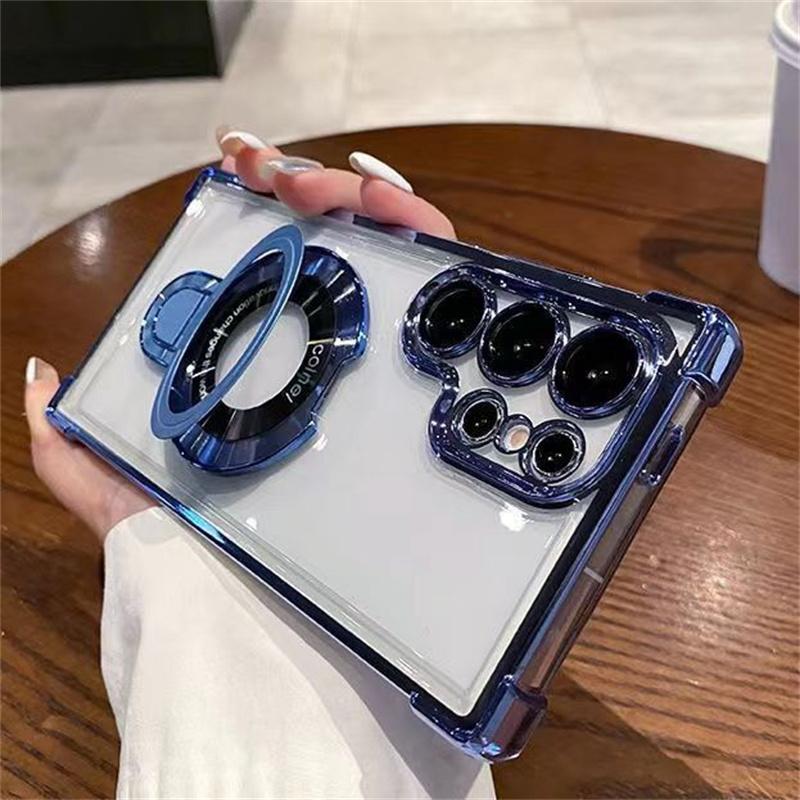 Luxury Transparent Shockproof Bracket Phone Case For Samsung Galaxy S25 Edge S24 S23 FE A06 A16 A26 A36 A56 A55 Silicone Cover