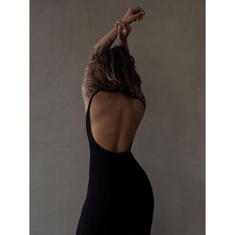 Knock Sexy European and American Ladies Temperament Sheath Long Dress Silm Slim Backless Sling Dress Tall Lengthened