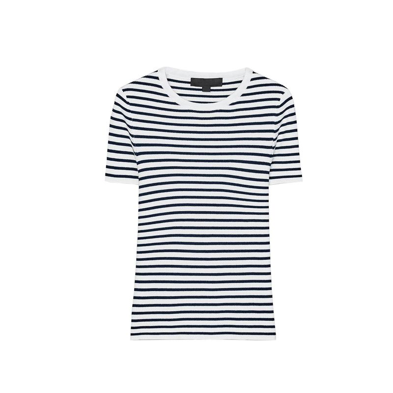 Summer New Product Women's Clothes Minimalist Casual Style T-shirt Stripes Silm round Neck Short Sleeve Knitting Tops 3519020