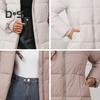 Women Winter Jacket with Hood Thickened Padded Down Coat Slim Waist Zipper Closure Mid Length Windproof Cold Weather Cotton Coat