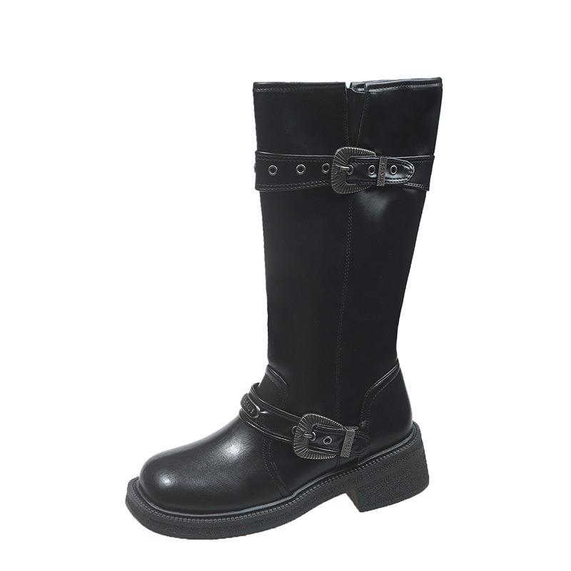 Thick-soled Brown Maillard Locomotive Boots Women's Shoes New Spring, Autumn and Winter Thin Medium and Long Boots