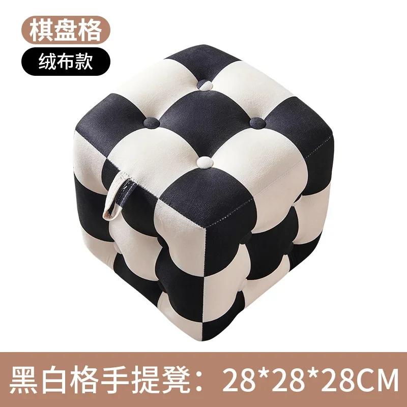Checkerboard Hallway Ottoman Living Room and Children's Stool with High Elastic Sponge Step Velvet Fabric Pouffe with Storage