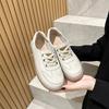 First layer cowhide leather little white shoes women's 2025 new soft-soled casual single shoes large size beef tendon lace-up lazy shoes women