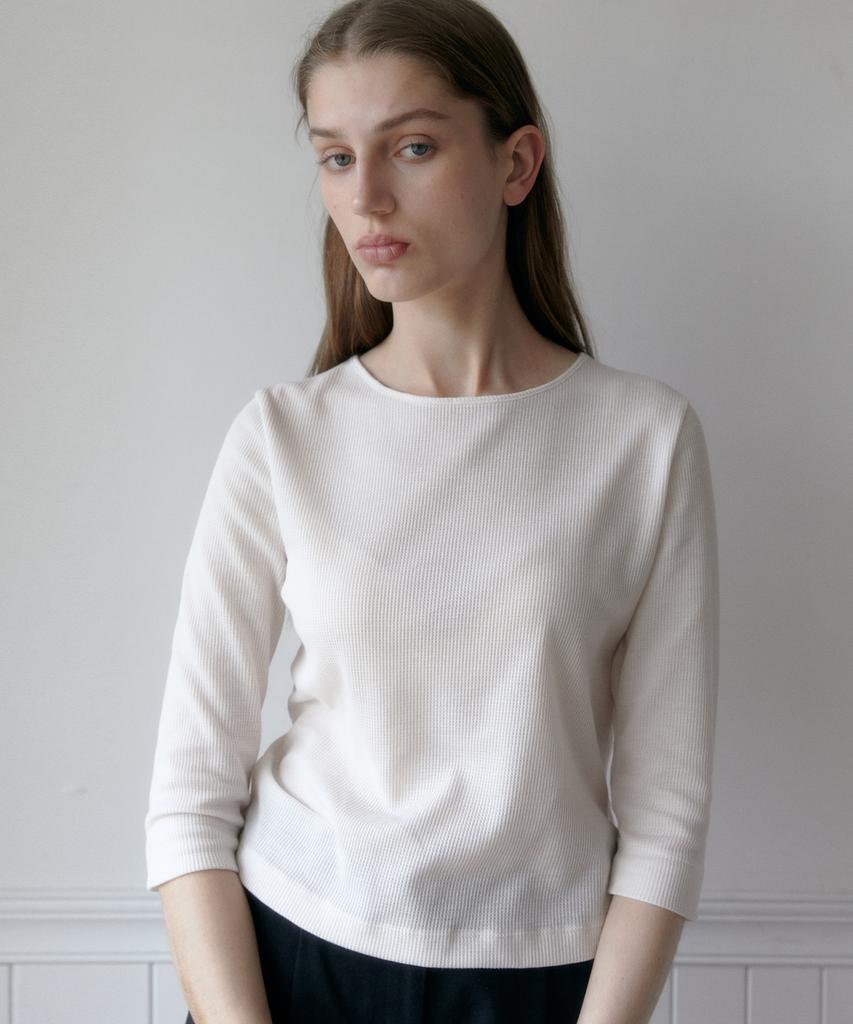 38COMEONCOMMON Waffle Three-Quarter Sleeve T-Shirts (Ivory)