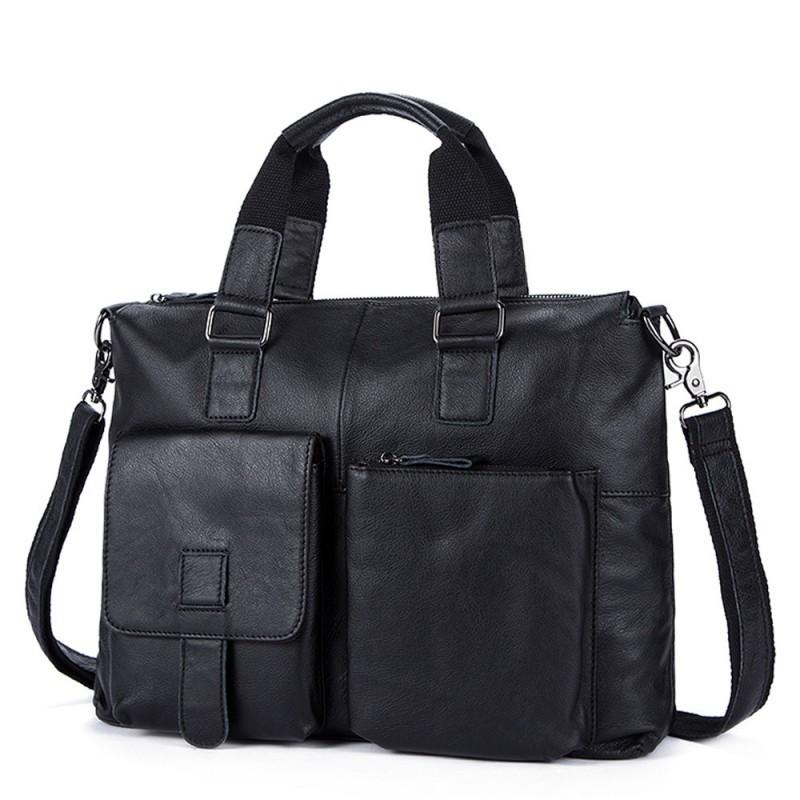 Real Cowhide Men s Leather Briefcase Retro Top Layer Single Shoulder Handbag Business 14 Inch Computer Bag Wholesale чёрный