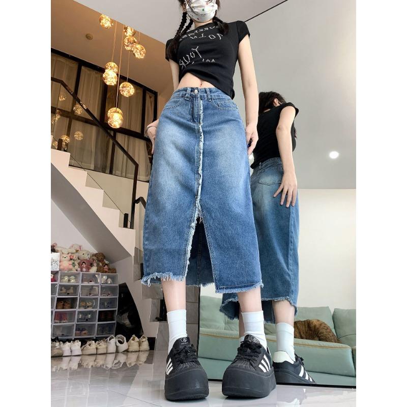 

Новая простая юбка А-силуэта, летняя однотонная юбка с высокой талией, повседневная юбка средней длины, прикрывающая тело XL синий