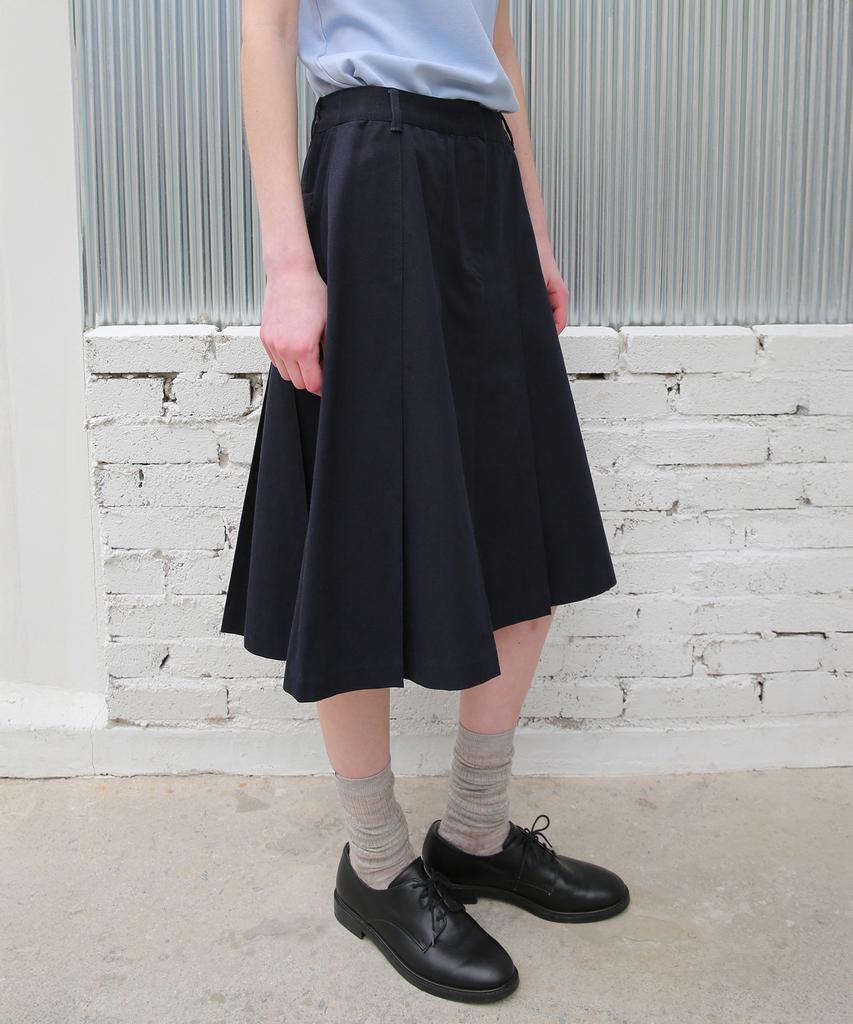 Leuba Cotton Chino Pleated Skirt - Classic Navy