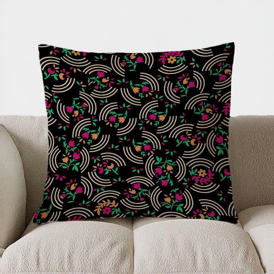 Colorful Floral Pattern Double-sided Printed Pillow Cover Short Plush Suitable Living Rooms Bedrooms Sofas Throw Cushion Cover