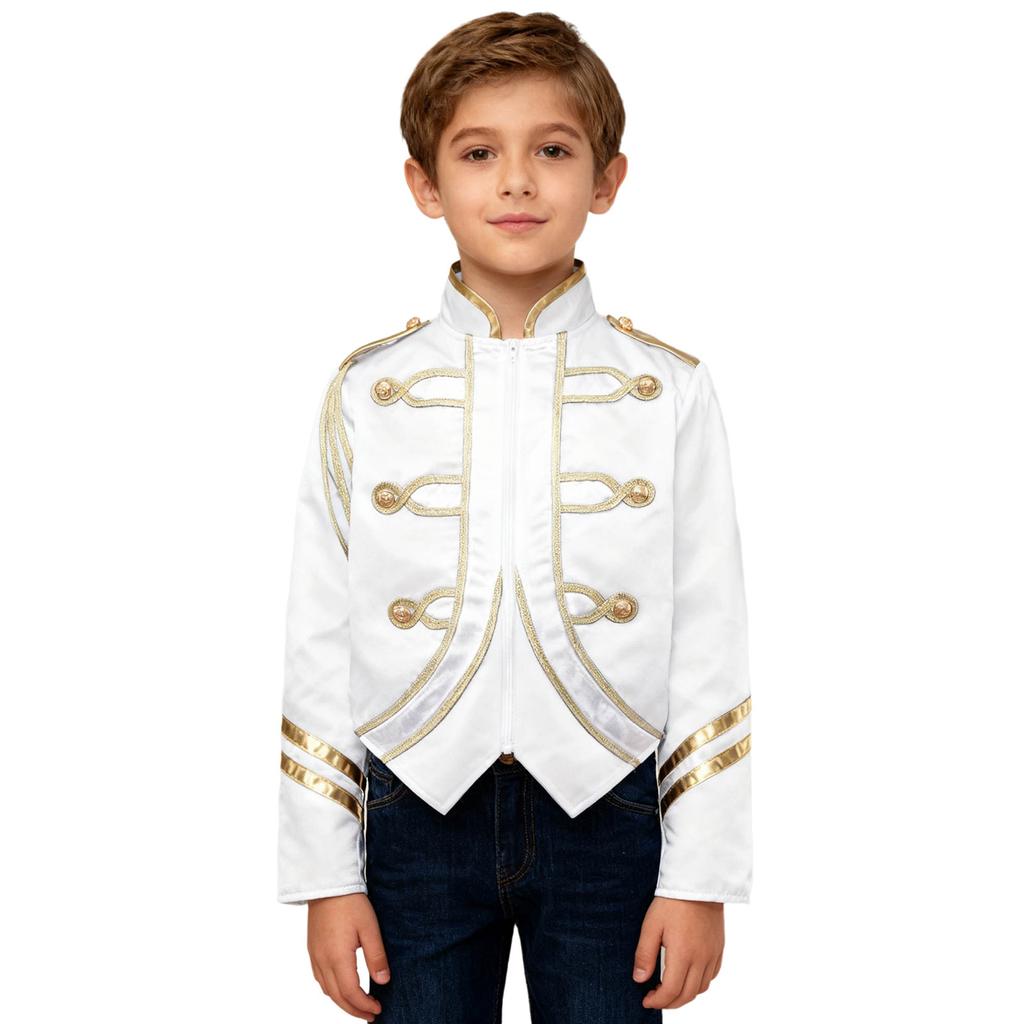 Jungen Trompeten Ehrengarde Team Uniform Marschkapelle Jacke Kontrastfarbe Langarm Reißverschluss Mantel