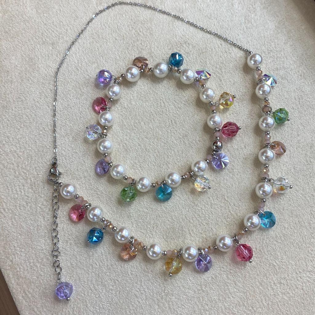 Sweet Dopamine Colored Crystal Water Drop Bracelet Necklace Female Niche Temperament Luxury Design Sense