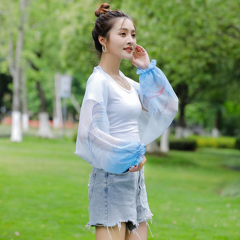 Cashew Print Chiffon Sunscreen Cardigan with Sleeves - Women's Summer Shawl Scarf