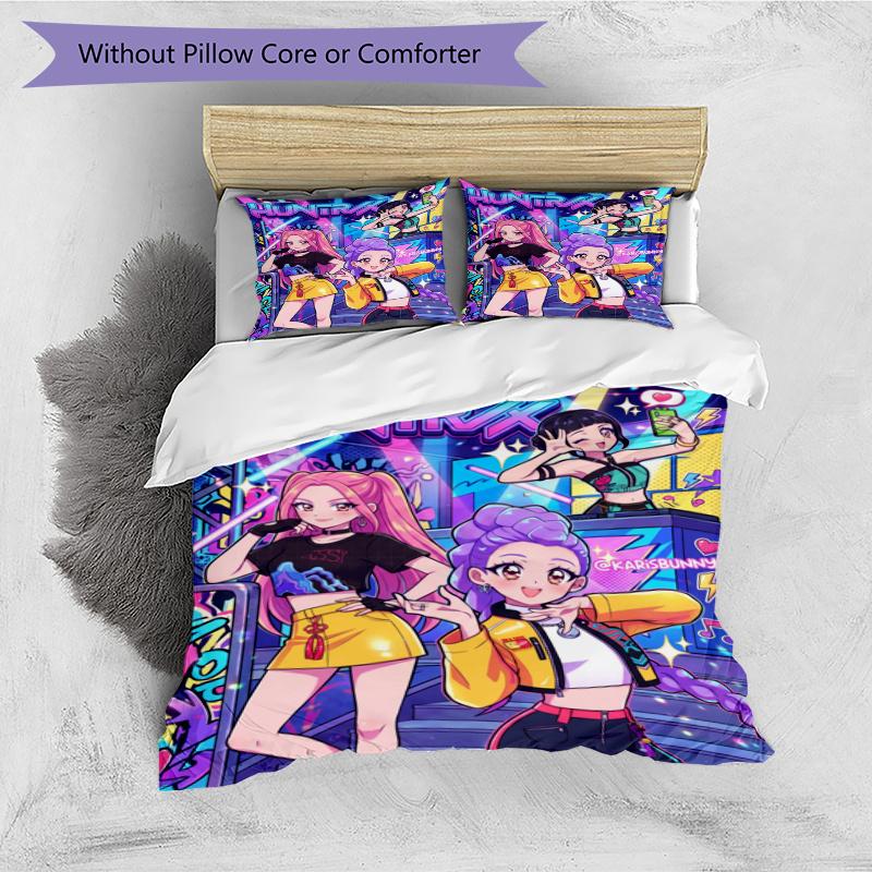3pcs Duvet Cover Set (1*Duvet Cover + 2*Pillowcase, Without Core), KPop Demon Hunters Print Bedding Set, Bedroom Decor, All‑Season, Gift